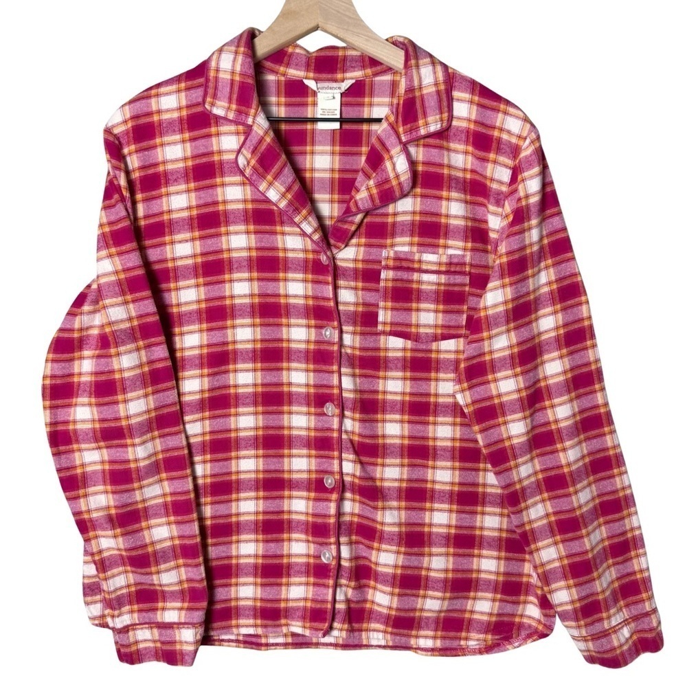 Sundance Women's Pink Plaid Cotton Flannel Pajama Top size L